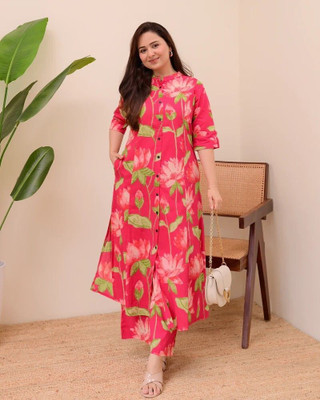 SURMO Women Floral Print, Printed Flared Kurta(Red)