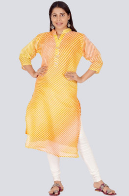 Parth Fashion Women Striped Straight Kurta(Yellow)