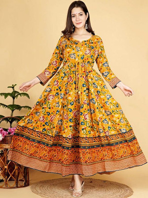 EKDAYA Women Printed Anarkali Kurta(Yellow)