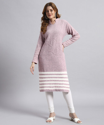 HEMLOCK Women Striped Straight Kurta(Pink, White)