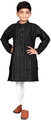 parvati fashion Boys Self Design Straight Kurta(Black, White)