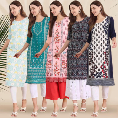 1 Stop Fashion Women Printed Straight Kurta(Multicolor)