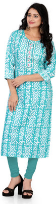 SimpliEthnics Women Embroidered Straight Kurta(Blue)
