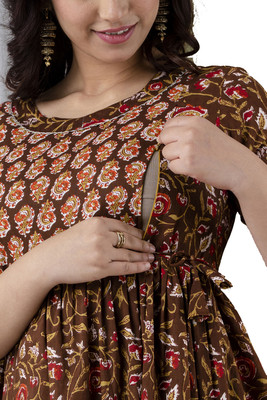 DAZZLE HUB Women Maternity/Nursing Nighty(Brown)