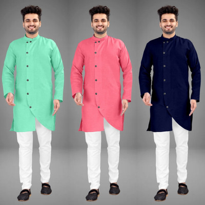 DIAMOND CLUSTER Men Self Design Trail Cut Kurta(Multicolor)