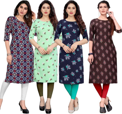 KurtisMart Women Printed Straight Kurta(Brown)