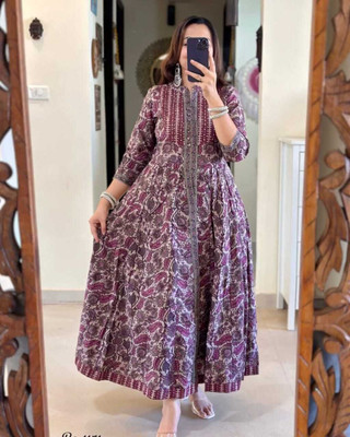 urami Women Floral Print Anarkali Kurta(Multicolor)