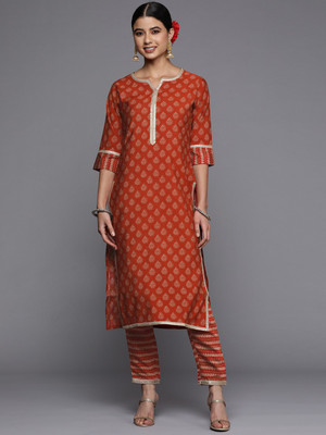 LIBAS Women Printed Straight Kurta(Orange)