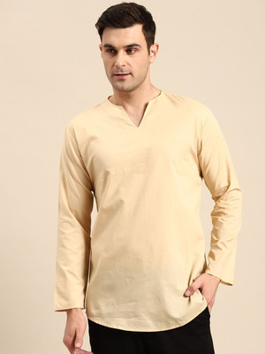 Rajubhai Hargovindas Men Solid Straight Kurta(Beige)