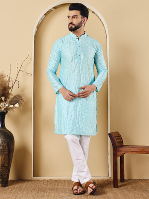 CHIRASVI Men Embellished Straight Kurta(Light Green)