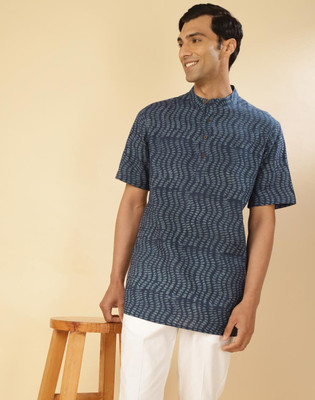 Fabindia Men Printed Straight Kurta(Blue)