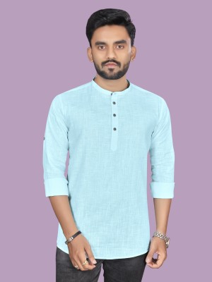 Svatantra Men Solid Straight Kurta(Light Blue)