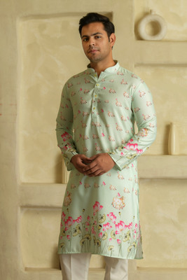 LEMONX Men Printed Straight Kurta(Green)