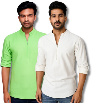ClothTheory Men Solid Straight Kurta(Light Green, Yellow)