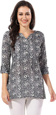 Divastri Women Printed Straight Kurta(Grey)
