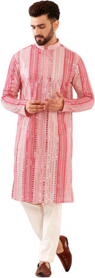 TRUST OUS Men Embroidered A-line Kurta(Pink)