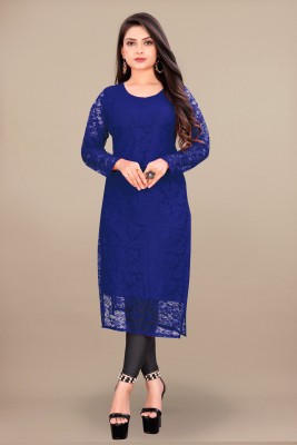 Lakshya Fashion Mart Women Self Design A-line Kurta(Dark Blue)