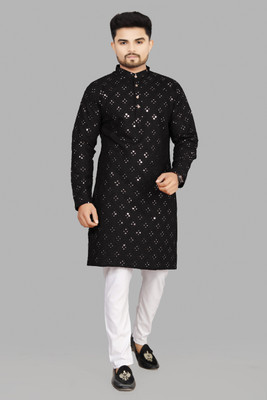 KrishaEStore Men Embellished A-line Kurta(Black)