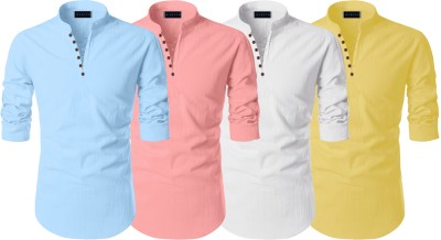 FINIVO FASHION Men Solid Straight Kurta(Light Blue, Green, White, Yellow)