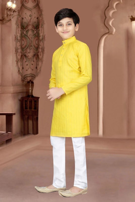 TAMMU Boys Self Design Straight Kurta(Yellow)