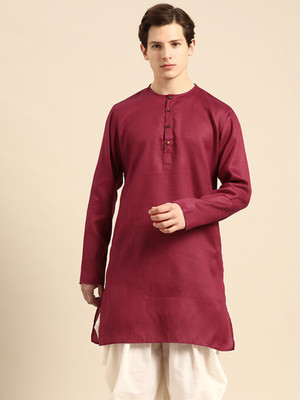 ANOUK Men Woven Design Straight Kurta(Maroon)
