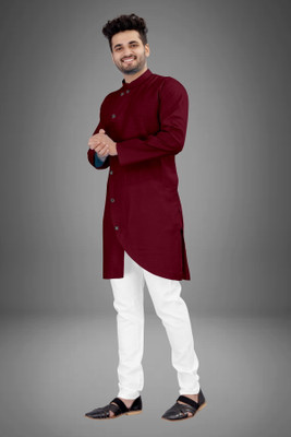 Shree Dutt Creation Men Solid Asymmetric Kurta(Maroon)