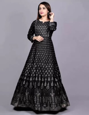 Shunit creation Women Printed Flared Kurta(Black)