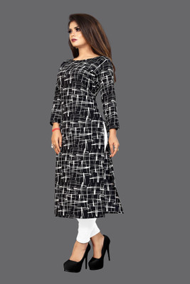 RITOSA Women Printed A-line Kurta(Black)