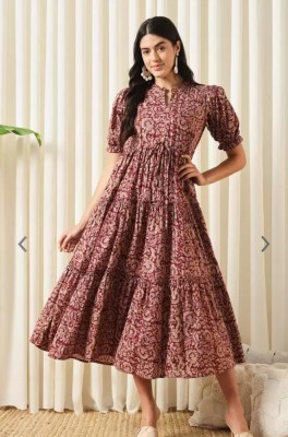 SHRI KRISHNA TEXTILE Women Floral Print Anarkali Kurta(Maroon)