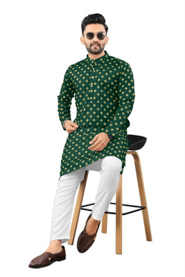 Shree Dutt Creation Men Polka Print Straight Kurta(Green)