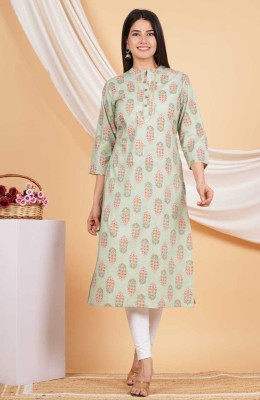 Krishan Women Printed Straight Kurta(Light Green)