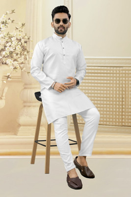 Shree Dutt Creation Men Solid Straight Kurta(White)