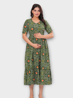 Jaipuur Trend Women Self Design Gown Kurta(Green)
