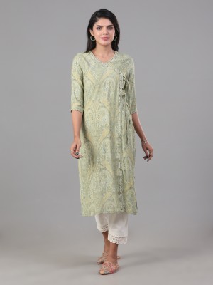 Vismay Women Printed A-line Kurta(Green)