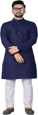DHASU TRENDZ Men Solid Straight Kurta(Blue)