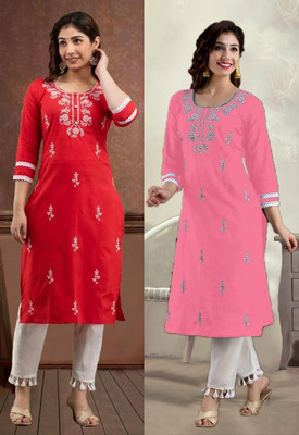 SISTO Women Embroidered A-line Kurta(Multicolor)