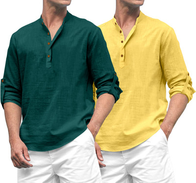 ROYAL SCOUT Men Solid Straight Kurta(Green, Yellow)