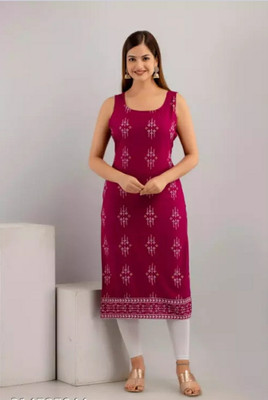 Rishit creation Women Printed A-line Kurta(Purple)