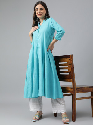 Idalia Women Solid Anarkali Kurta(Blue)