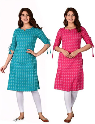 AOSLY Women Printed A-line Kurta(Pink, Blue)