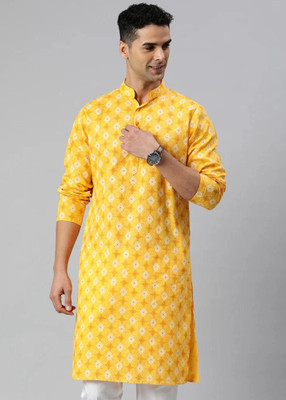DARKCHILL Men Printed A-line Kurta(Yellow)