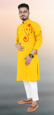 Biswas Fab Men Printed Straight Kurta(Yellow)