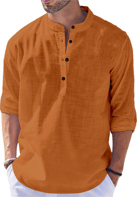 LIRMO Men Self Design Straight Kurta(Brown)