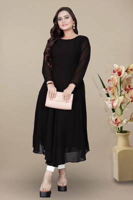 Lakshya Fashion Mart Women Solid Flared Kurta(Black)