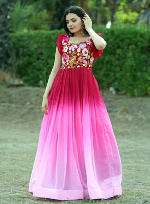 FOXDX Women Self Design Anarkali Kurta(Pink)