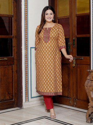 Jevi Prints Women Geometric Print Straight Kurta(Brown)