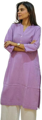 BADH PIPALI Women Solid Straight Kurta(Purple)