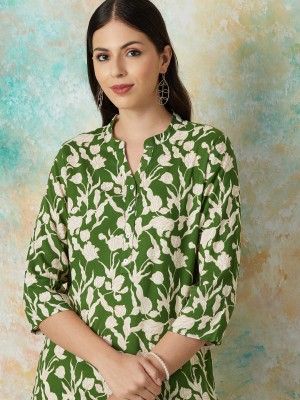 Melange by Lifestyle Women Printed Straight Kurta(Green)