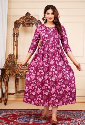 PIROKI Women Printed Anarkali Kurta(Maroon)