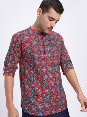 Anouk Rustic Men Printed Straight Kurta(Maroon)